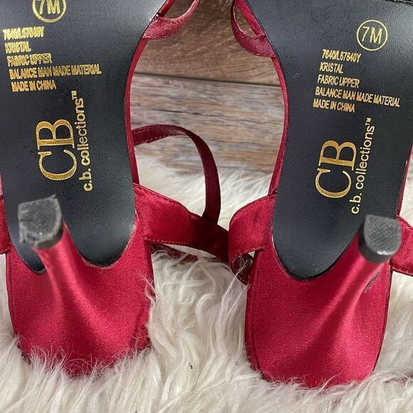 CB Collection Women’s Red Satin Open Toe Ankle Strappy Dress Heels Size 7M Krist - Picture 9 of 11
